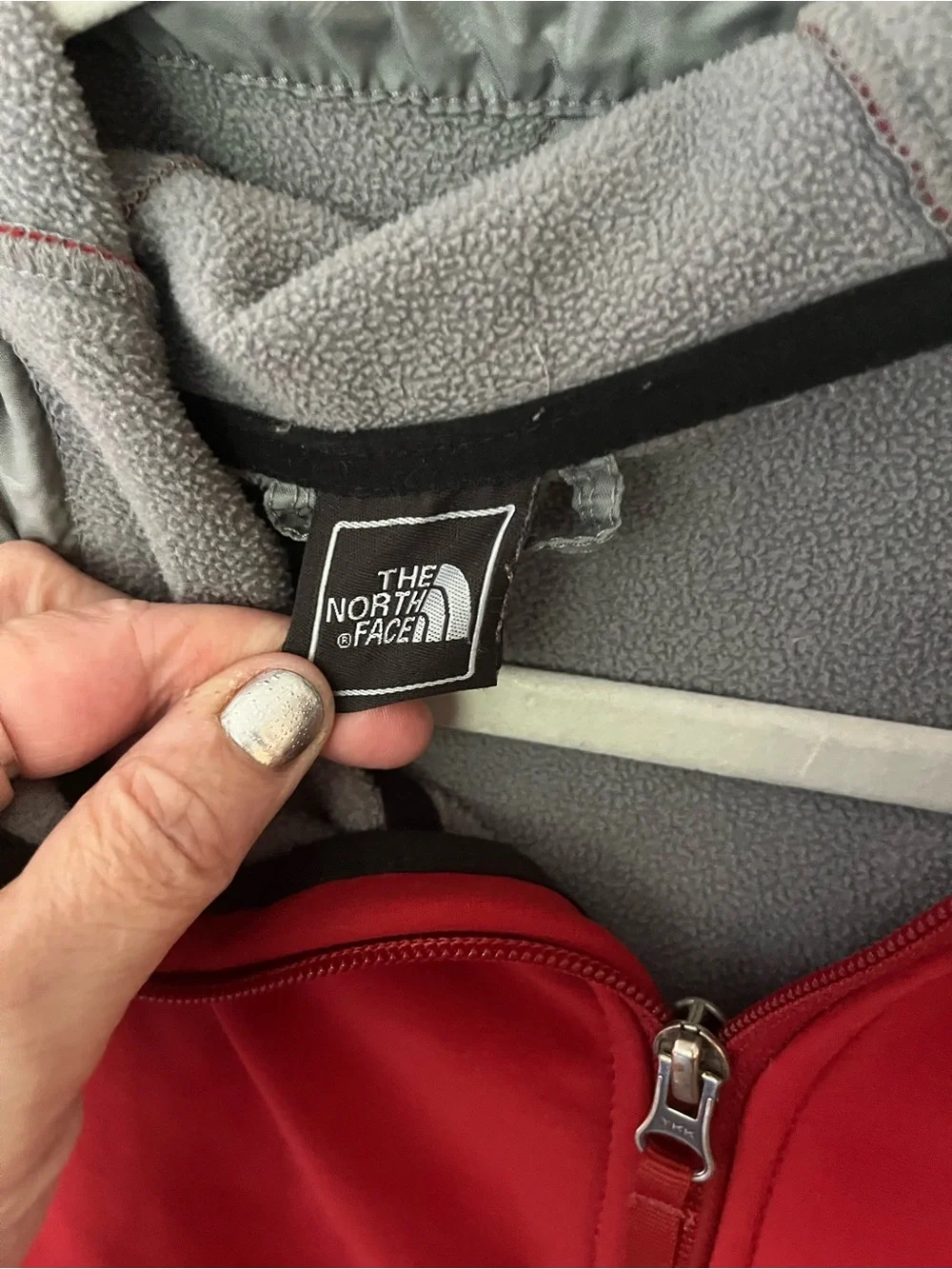 The North Face Red Softshell Jacket with White Logo